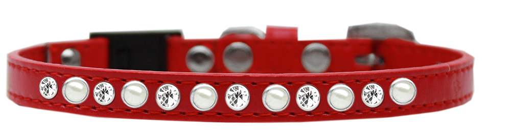 Pearl and Clear Jewel Breakaway Cat Collar Red Size 12